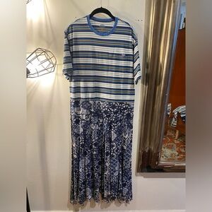 OOAK Upcycled Dickies tee with geometric skirt Striped and Patterned Maxi Dress